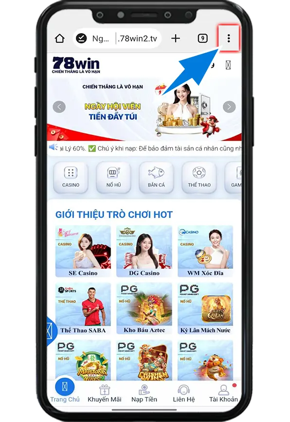 Bước 1 : Trong giao diện Google Web Chọn 3 chấm Góc Phải